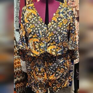 belle sky Black Orange Floral Paisley Romper